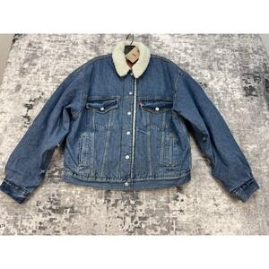 Vtg Levis Strauss Mens M Trucker Jacket Sherpa Lined Denim Cotton 90s Grunge